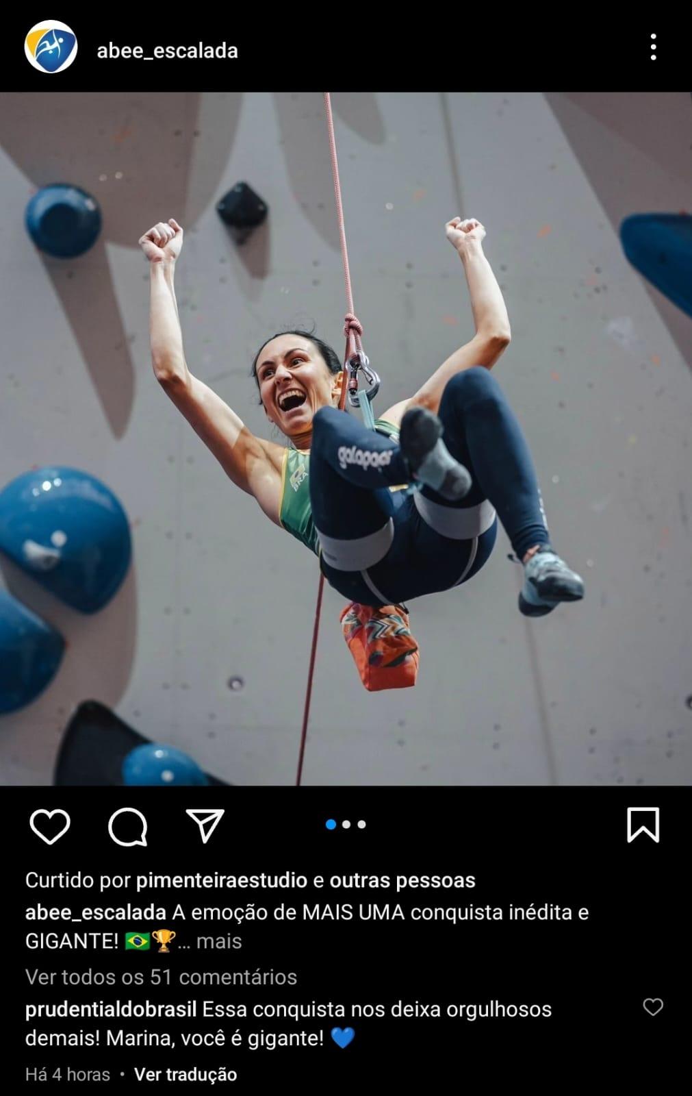 Brasileira superou rivais do Reino Unido e Países Baixos (Reprodução / Instagram abee_escalada)