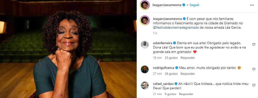 Família recebe carinho após informar a morte de Léa Garcia (Reprodução / Instagram Léa Garcia)