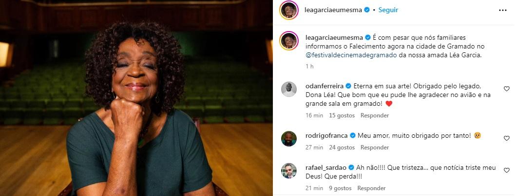 Família recebe carinho após informar a morte de Léa Garcia (Reprodução / Instagram Léa Garcia)