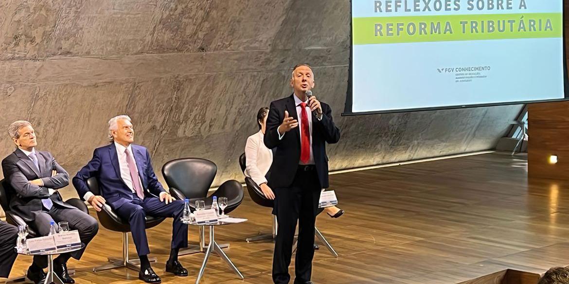 21/08/2023, O relator da Reforma Tributária na Câmara, Aguinaldo Ribeiro, durante o Seminário sobre Reforma Tributária na FGV. (Cristina Indio do Brasil / Agência Brasil)