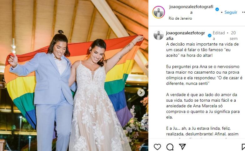 Ana Marcela Cunha e Juliana Melhem se casaram no dia 31 de março deste ano (Reprodução / Instagram João Gonzalez)