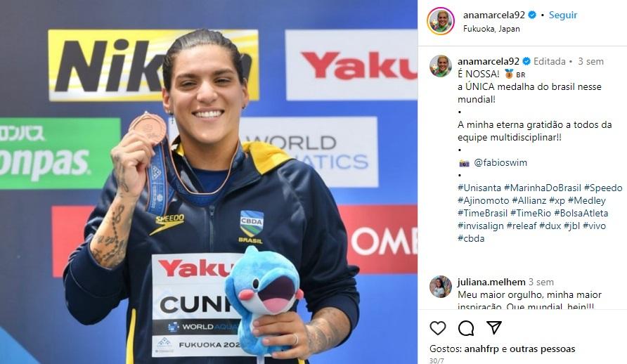 Ana faturou a única medalha brasileira no mundial (Reprodução / Instagram Ana Marcela)