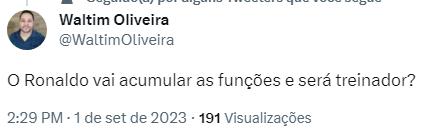 Torcida brinca enquanto Cruzeiro não confirma nome do novo treinador (Reprodução / Twitter Cruzeiro)