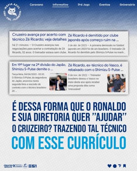 Máfia Azul questiona Ronaldo Fenômeno no comando do Cruzeiro ()