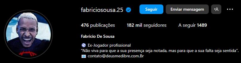 Perfil do Instagram do ex-jogador do Cruzeiro, Fabrício (Reprodução/ Instagram)