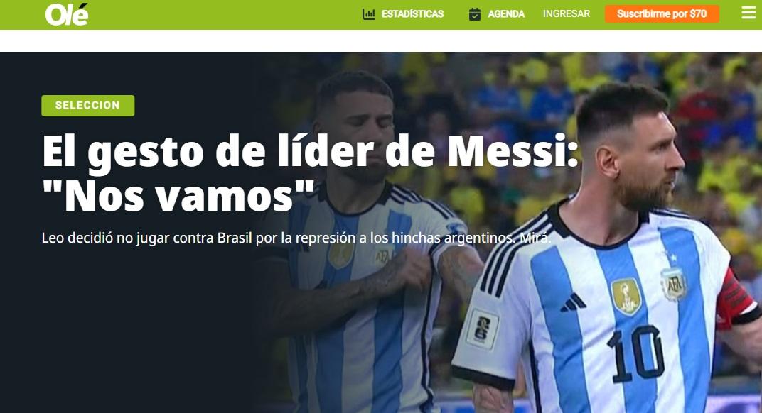 Olé destaca atitude de Messi (Reprodução / Site Olé)