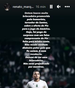 Renato Marques afirma que comprovante de pagamento é falso (Reprodução / Instagram Renato Marques)