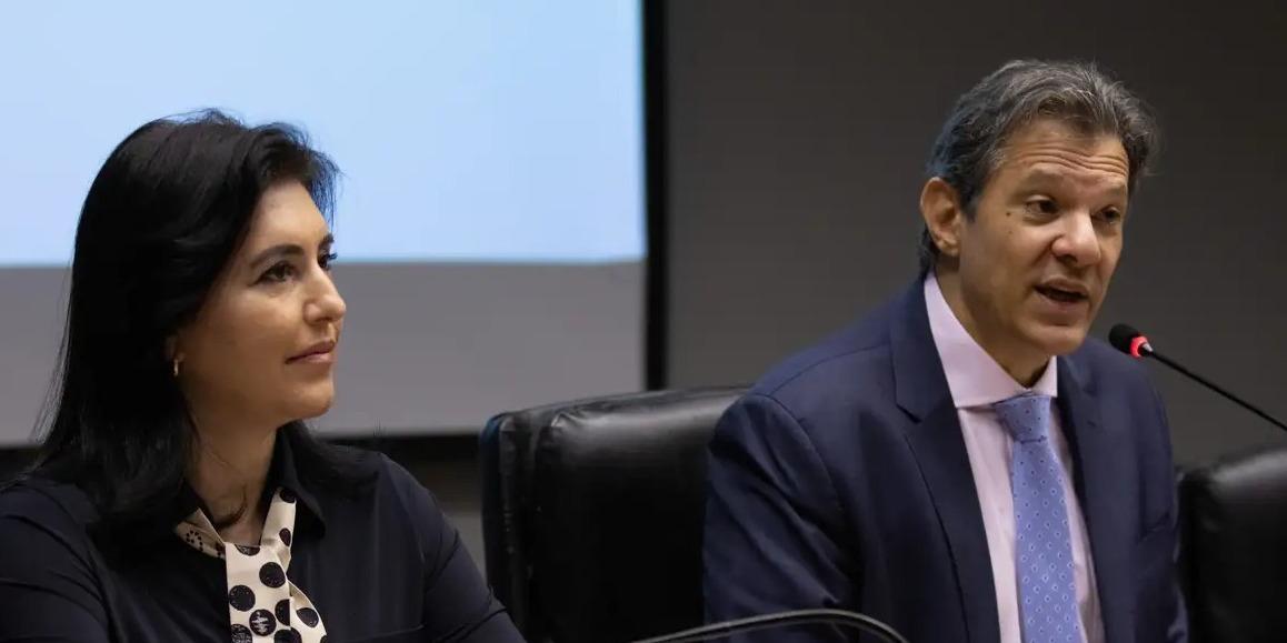 Brasília (DF) 30/03/2023 Os ministros da Fazenda, Fernando Haddad e do Planejamento, Simone Tebet, durante coletiva sobre a nova regra fiscal. (José Cruz / Agência Brasil)