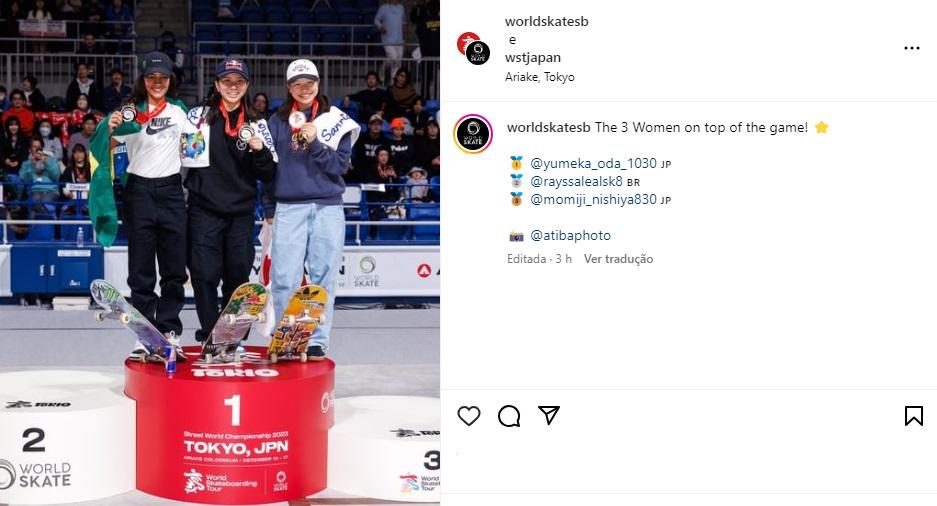 Fadinha do Skate fecha mundial em segundo lugar (Reprodução / Instagram World Skatesb)
