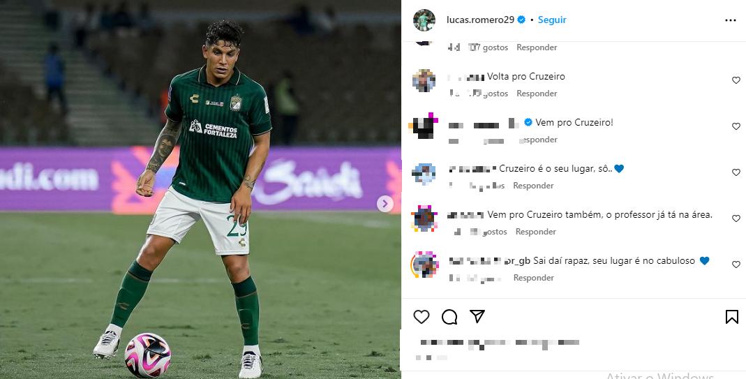 Comentários de torcedores do Cruzeiro no Instagram de Romero (reprodução / redes sociais)