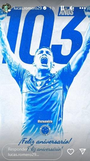 Romero parabeniza Cruzeiro pelos 103 anos (Reprodução / Instagram Lucas Romero)