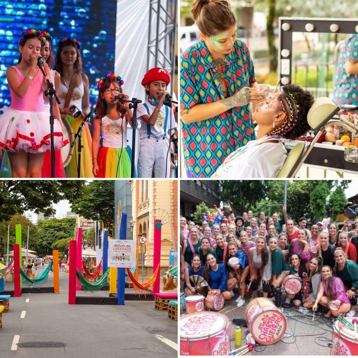 Várias atividades gratuitas estão previstas durante os quatro dias de Carnaval durante o Atrium da Liberdade (Montagem sobre fotos de divulgação e Bárbara Luisa)